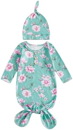 Newborn Baby Girl Floral Sleep Gown Headband Sleepwear Outfit by Merqwadd