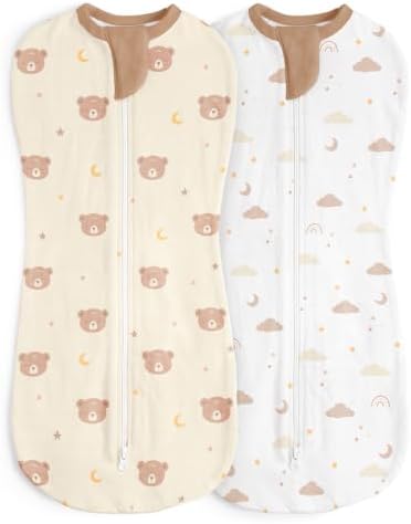 Baby Swaddle 0-2 Months, Cotton Arm-In Zipper Sleep Sack, Wearable Blankets Wrap by SANDJEST