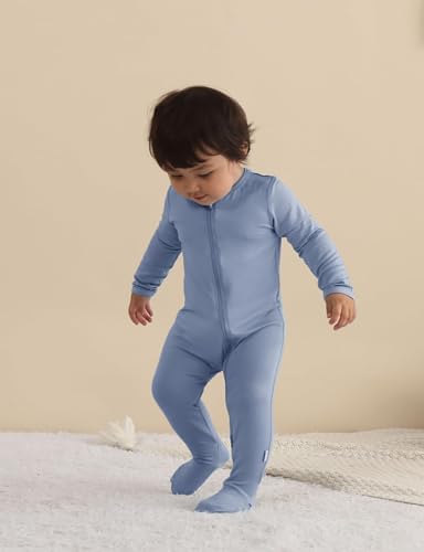 Long Sleeve Baby Bamboo Rayon Romper Infant One-Piece Double Zipper Footies | - Image 5