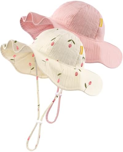HONGTEYA Baby Sun Hat Muslin Wide Brim Toddler Girl Beach Bucket Hat by HONGTEYA