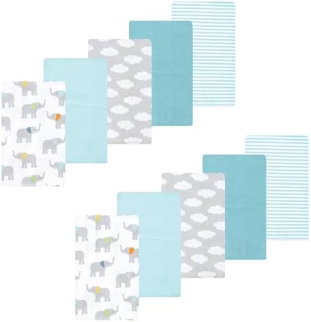 Luvable Friends Hudson Baby Flannel Burp Cloths 10pk, Soft Elephant by Luvable+Friends