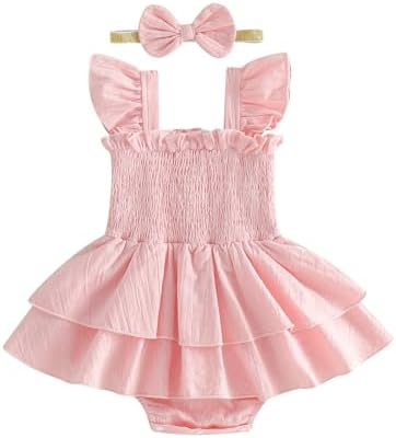 Newborn Baby Girls Summer Clothes Ruffle Sleeveless Pleated Smocked Bubble by Ursobutegl