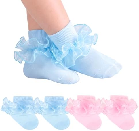 Baby Girls Ruffle Socks Double Layer Lace Turn Cuff Dress Socks by Dioxay