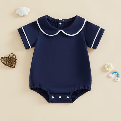 Newborn Baby Boy Girl Clothes Short Sleeve Solid Bubble Romper Doll Collar - Image 4