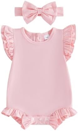 Newborn Baby Girl Bubble Romper Sleeveless Ruffle Onesie Solid Bodysuit by Ysfanwuxi
