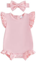 Newborn Baby Girl Bubble Romper Sleeveless Ruffle Onesie Solid Bodysuit by Ysfanwuxi