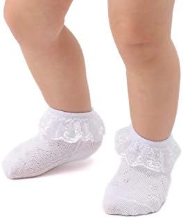 EPEIUS Baby Girl Ruffle Socks, Eyelet Frilly Lace Socks - Image 5