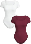 RoseSeek Girl's Short Sleeve Bodysuit Square Neck Leotard Tops 2 Pack by RoseSeek