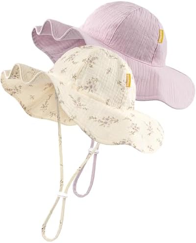 HONGTEYA Baby Sun Hat Muslin Wide Brim Toddler Girl Beach Bucket Hat by HONGTEYA