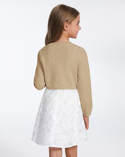 Girls Cardigan, Girls Bolero Shrug Sweater, Kids Knit Hollow Out Long Sleeve - Image 5