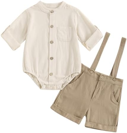 PUHHAPIEY Baby Boy Gentleman Wedding Outfit Dress Romper Suspender Pants | 0 3 by PUHHAPIEY