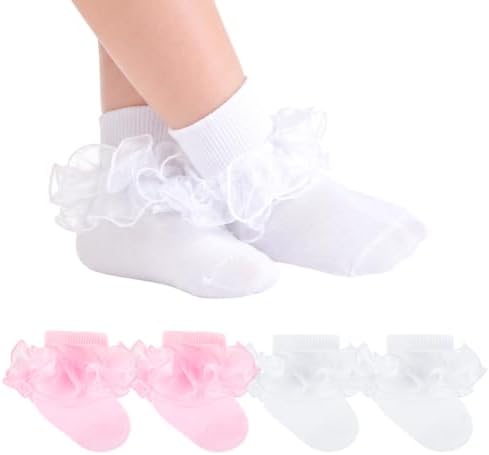 Baby Girls Ruffle Socks Double Layer Lace Turn Cuff Dress Socks by Dioxay