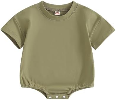 Baby Boy Girl Bubble Romper Infant Plain Oversize T-shirt Bodysuit - Image 2