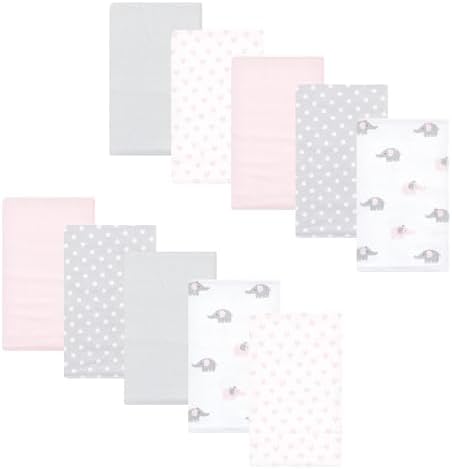 Luvable Friends Hudson Baby Flannel Burp Cloths 10pk, Elephant Serenity Pink by Luvable+Friends
