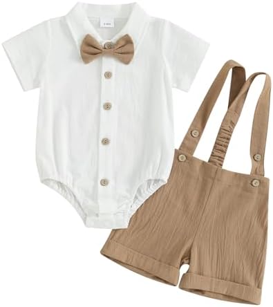 PUHHAPIEY Baby Boy Gentleman Wedding Outfit Dress Romper Suspender Pants | 0 3 by PUHHAPIEY