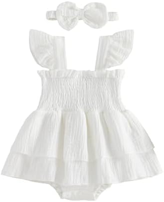 Newborn Baby Girls Summer Clothes Ruffle Sleeveless Pleated Smocked Bubble by Ursobutegl