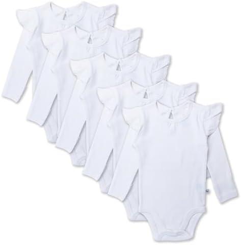 HonestBaby Baby Girls' 5-pack Long Sleeve Ruffle Shoulder Bodysuits 100% by HonestBaby
