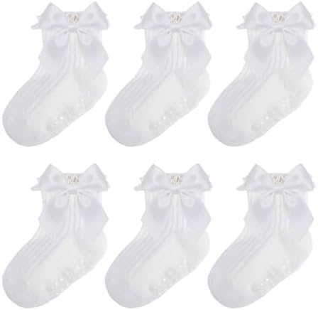 Baby Girl Socks, Ruffle Grip Bows, Toddler Newborn Infant, 6 Pairs by Unknown