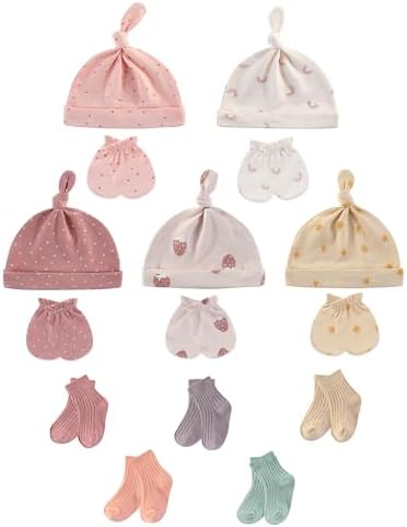 Baby Hats Mittens and Socks Set Soft Cotton Newborn Hat Glove by ZAVBABY