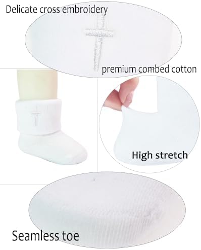 Baptism Socks for Baby Newborn White Turn Cuff Cross Socks, Toddler Ruffle Sock - Image 4
