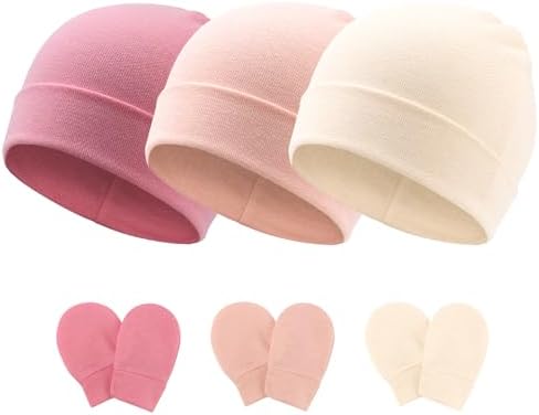 Newborn Baby Hats and Mittens Set Infant Beanie Cap Toddler Gloves Newborn by AQOKKA