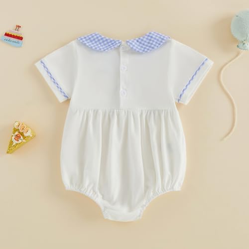 Baby Boy Girl Bubble Romper Short Sleeve Collar Summer Bodysuit - Image 3