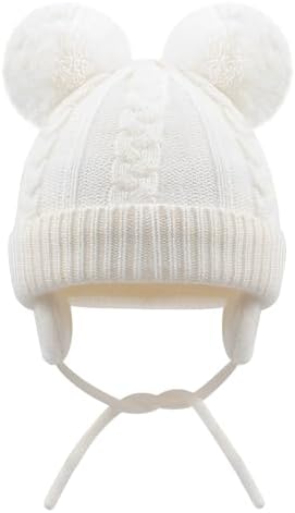 Duoyeree Toddler Winter Hat, Earflap Double Pom Pom Knit Beanie 0-36M - Image 2