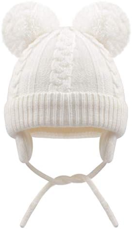 Duoyeree Toddler Winter Hat, Earflap Double Pom Pom Knit Beanie 0-36M - Image 2