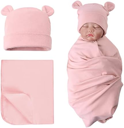 PESAAT Cotton Baby Swaddle Hat Set Newborn Infant Hats Receiving Blankets by Pesaat
