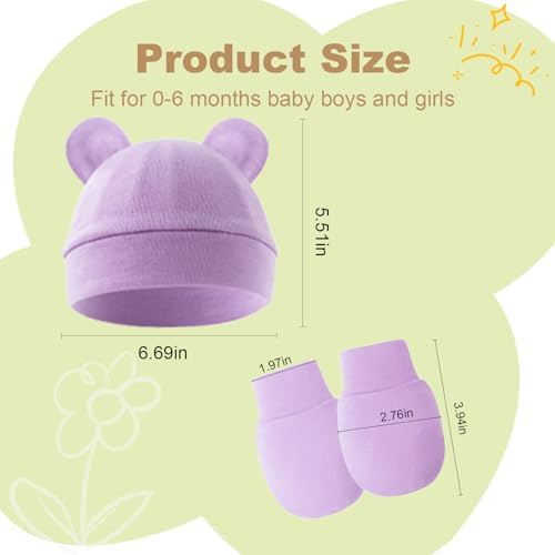 Newborn Baby Hat and Mittens Set, Infant Beanie Caps Newborn Essentials Must - Image 6
