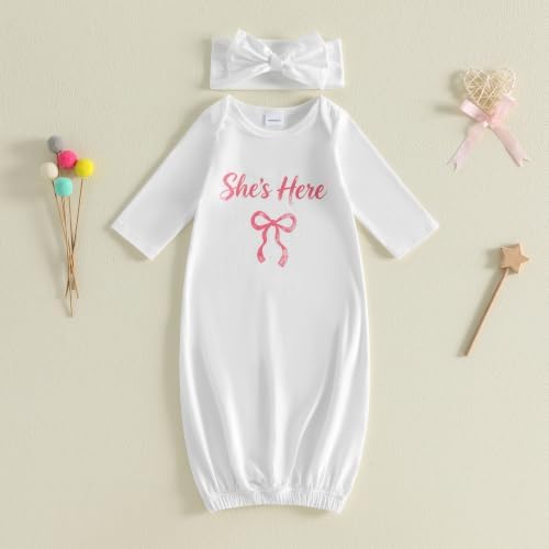 fhutpw Newborn Baby Girls Cotton Sleeper Gown She Is Here Nightgown Pajamas | - Image 3