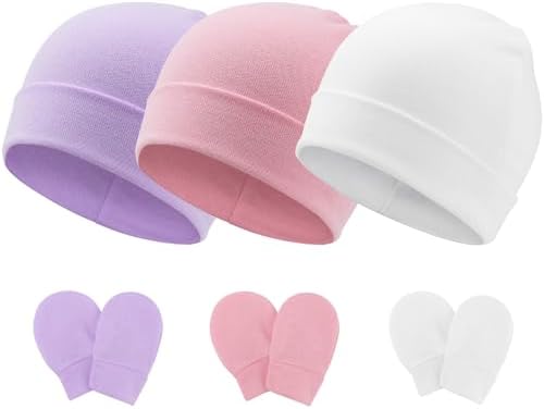 Newborn Baby Hats and Mittens Set Infant Beanie Cap Toddler Gloves Newborn by AQOKKA