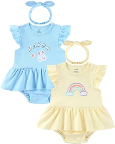 Baby Girls Romper Summer Ruffled Sleeve Bodysuit Dresses Infant Girl Clothes by ZAVBABY