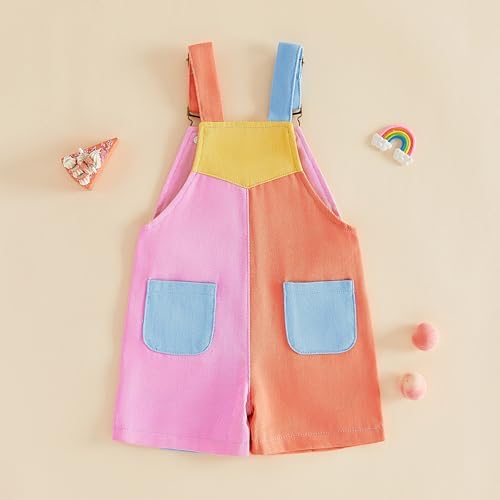 Fernvia Toddler Kids Baby Girl Boy Contrast Color Overalls Shorts Clothes - Image 6