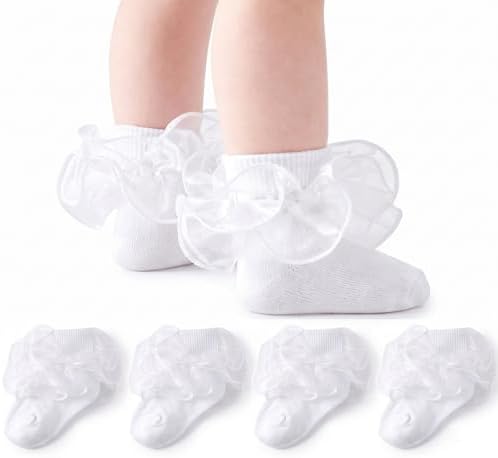 Baby Girls Ruffle Socks Double Layer Lace Turn Cuff Dress Socks by Dioxay