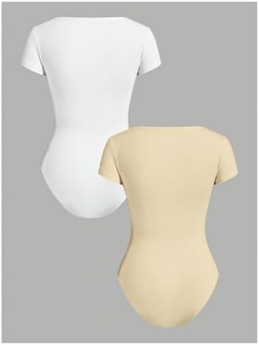 RoseSeek Girl's Short Sleeve Bodysuit Square Neck Leotard Tops 2 Pack - Image 2