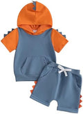 Toddler Baby Boy Hooded Dinosaur Summer Outfit Funny T-Shirt Shorts Set by LIOMENGZI
