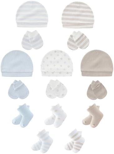 Baby Hats Mittens and Socks Set Soft Cotton Newborn Hat Glove by ZAVBABY