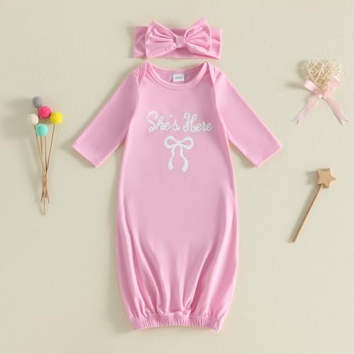 fhutpw Newborn Baby Girls Cotton Sleeper Gown She Is Here Nightgown Pajamas | - Image 3