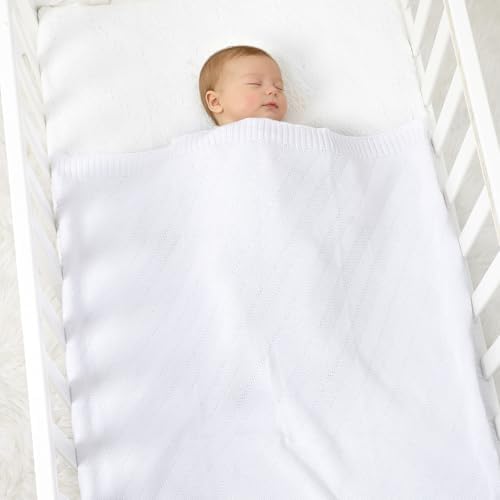 Avibae Knitted Baby Throw Blanket, Solid Color Swaddling Receiving Blanket - Image 6