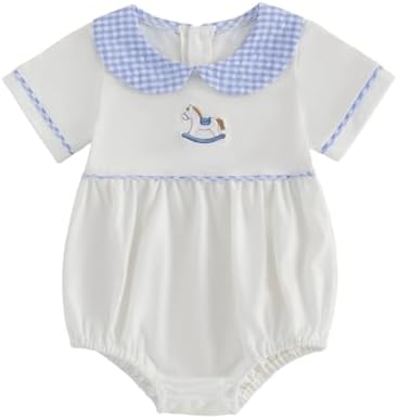 Baby Boy Girl Bubble Romper Short Sleeve Collar Summer Bodysuit by Merqwadd