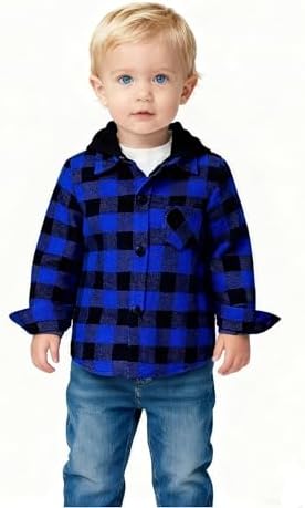 YOUNGER STAR Toddler Kids Boys Girls Flannel Hooded Plaid Shirt Button Baby Red - Image 2
