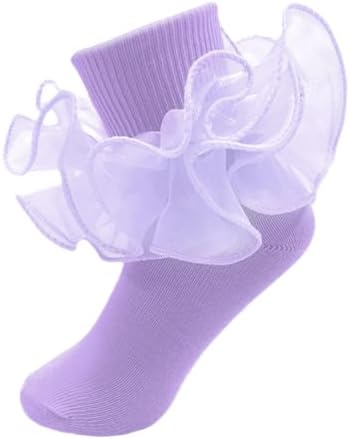 Girls Ruffle Socks Double Lace Turn Cuff Frilly Church Dress Socks by MKYSZLTSOCKS-EnjoyComfort