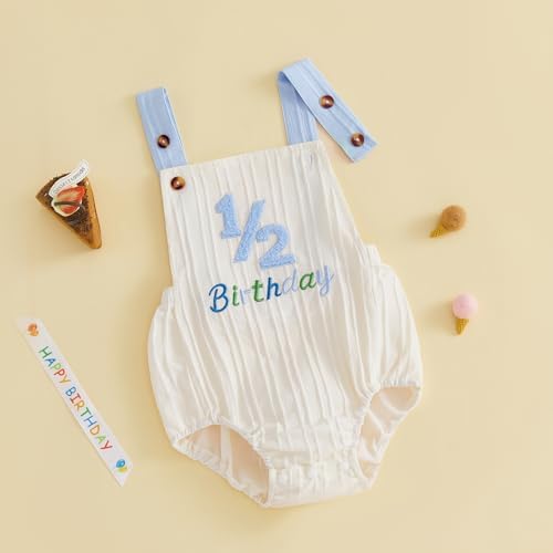 Honganda Baby Boy 1/2 Birthday Outfit Half Way to One Cake Smash Romper - Image 4