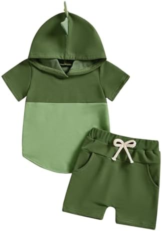 Toddler Baby Boy Hooded Dinosaur Summer Outfit Funny T-Shirt Shorts Set by LIOMENGZI