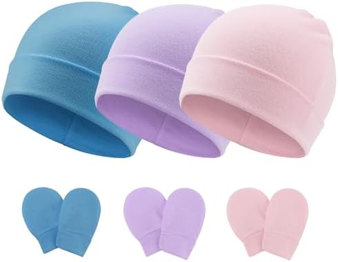 Newborn Baby Hats and Mittens Set Infant Beanie Cap Toddler Gloves Newborn by AQOKKA