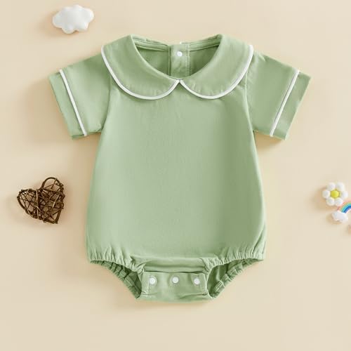 Newborn Baby Boy Girl Clothes Short Sleeve Solid Bubble Romper Doll Collar - Image 4