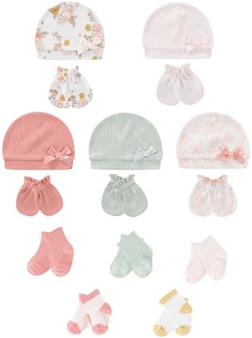 Baby Hats Mittens and Socks Set Soft Cotton Newborn Hat Glove by ZAVBABY