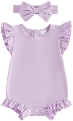 Newborn Baby Girl Bubble Romper Sleeveless Ruffle Onesie Solid Bodysuit by Ysfanwuxi