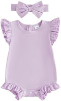 Newborn Baby Girl Bubble Romper Sleeveless Ruffle Onesie Solid Bodysuit by Ysfanwuxi